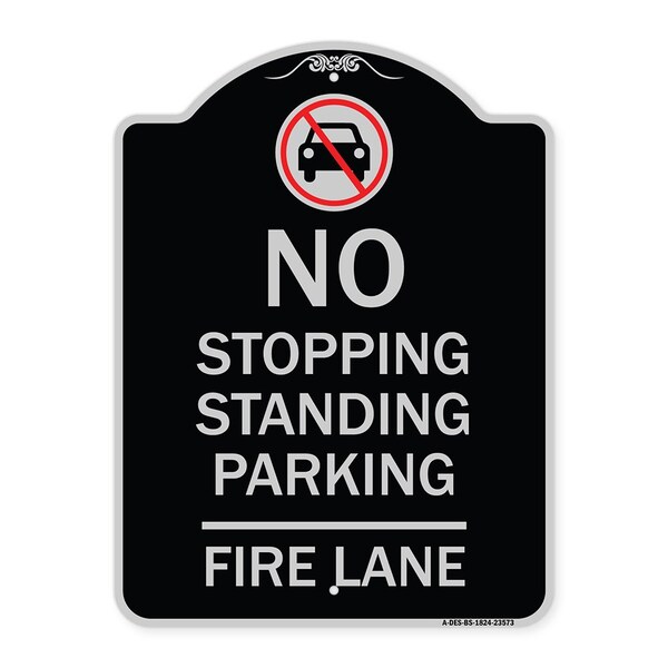 No Stopping Standing Fire Lane W/ Graphic Heavy-Gauge Aluminum Sign, 24" x 18", BS-1824-23573